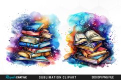Watercolor Fantasy Books Sublimation PNG Clipart Product Image 1