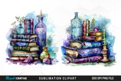 Watercolor Fantasy Books Sublimation PNG Clipart Product Image 1