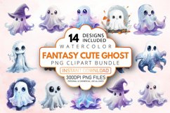 Watercolor Fantasy Cute Ghost Clipart Bundle Product Image 1