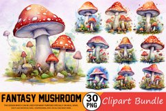 Watercolor Fantasy Mushroom Clipart Bundle Product Image 1