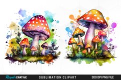 Watercolor Fantasy Mushroom Clipart Product Image 1