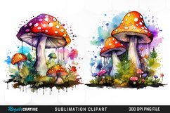 Watercolor Fantasy Mushroom Clipart Product Image 1