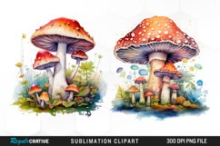 Watercolor Fantasy Mushroom Clipart Product Image 1