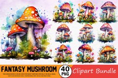 Watercolor Fantasy Mushroom Clipart Bundle Product Image 1