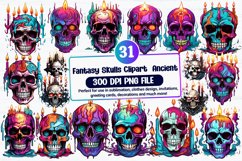 Watercolor Fantasy Skulls Clipart Bundle Product Image 1