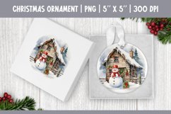 Watercolor Christmas Ornament Sublimation | Farm &amp; Snowman Product Image 1