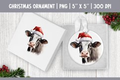 Watercolor Christmas Ornament Sublimation Design | Cute Cow Product Image 1