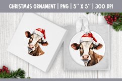 Watercolor Christmas Ornament Sublimation Design | Cute Cow Product Image 1