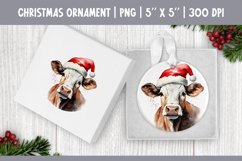 Watercolor Christmas Ornament Sublimation Design | Cute Cow Product Image 1