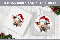 Watercolor Christmas Ornament Sublimation Design | Cute Pig Product Image 1