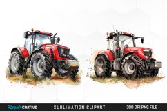 Watercolor Farm Red Tractor PNG Set Clipart Product Image 1