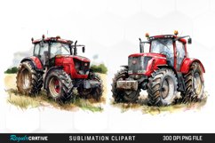 Watercolor Farm Red Tractor Graphic Clipart Product Image 1