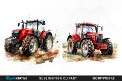 Watercolor Farm Red Tractor PNG Set Clipart Product Image 1