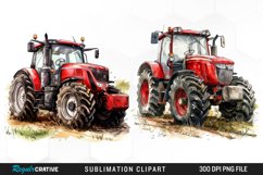 Watercolor Farm Red Tractor Graphic Clipart Product Image 1