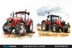 Watercolor Farm Red Tractor Clipart Bundle Product Image 3