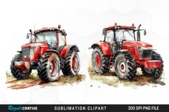 Watercolor Farm Red Tractor PNG Set Clipart Product Image 1