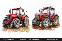 Watercolor Farm Red Tractor Graphic Clipart Product Image 1