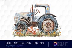 Farm Tractor Floral Watercolor Clipart Product Image 1