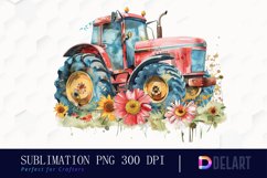 Farm Tractor Floral PNG Clipart Product Image 1
