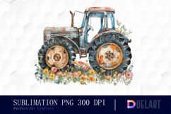 Farm Tractor Floral Sublimation PNG Clipart Product Image 1