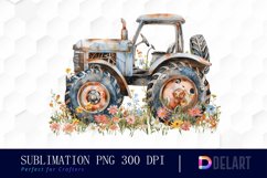 Farm Tractor Floral Watercolor Clipart Product Image 1