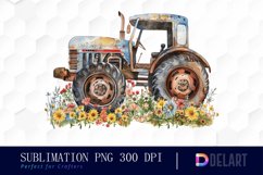 Farm Tractor Floral PNG Clipart Product Image 1