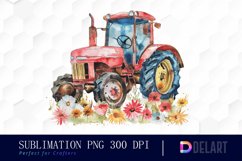 Farm Tractor Floral Watercolor Clipart Product Image 1