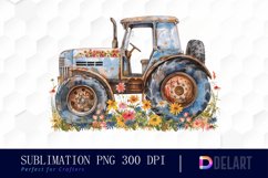 Farm Tractor Floral Watercolor Clipart Product Image 1