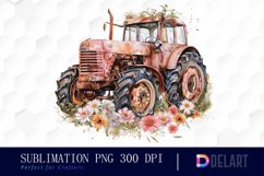 Farm Tractor Floral Watercolor Clipart Product Image 1