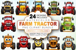 Watercolor Farm Tractor Watercolor Clipart Bundle Product Image 1