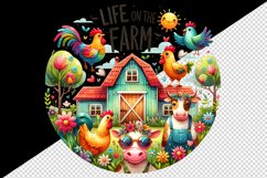 Watercolor farmhouse cow rooster hen flowers Life on the farm quote print 20 oz tumbler skinny mug wrap clipart t-shirt sublimation printable design