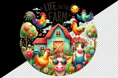 Watercolor farmhouse cow rooster hen flowers Life on the farm quote print 20 oz tumbler skinny mug wrap clipart t-shirt sublimation printable design