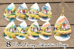 Watercolor Farmhouses and rural Earring teardrop sublimation Product Image 1