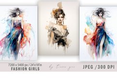 Watercolor fashion girl illustration for posters - 3 jpgs Product Image 1