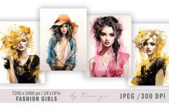 Watercolor fashion girl illustration for posters - 4 jpgs Product Image 1