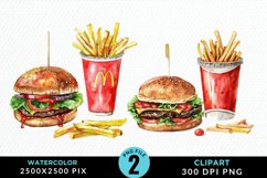 Watercolor Fast Food Set Clipart Product Image 1