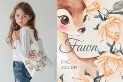 Real Watercolor Fawn with Floral Wreath PNG Product Image 2