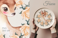 Real Watercolor Fawn with Floral Wreath PNG Product Image 3