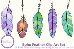 Watercolor feather clip art files in shades of blue, green, purple, orange, and pink - perfect for printing your own stickers