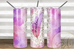 Feather Skinny Tumbler Sublimation Pink Watercolor Boho Product Image 1
