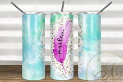 Feather Skinny Tumbler Sublimation Turquoise Watercolor Product Image 1