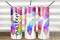 Boho Feather 20 oz Skinny Tumbler Sublimation Watercolor Product Image 1