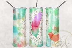 Feather Skinny Tumbler Sublimation Turquoise Watercolor Boho Product Image 2