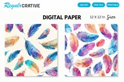 Watercolor Feathers Seamless Digital Paper, Feathers PNG Product Image 1