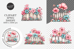 Watercolor Fence Flowers Clipart Product Image 1