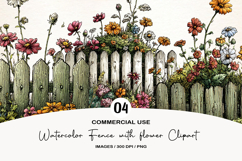 Watercolor Fence with flower PNG Clipart Product Image 1