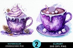 Watercolor Festive Purple Hot Cocoa Cup Clipart Product Image 1