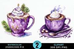 Watercolor Festive Purple Hot Cocoa Cup Clipart Product Image 1