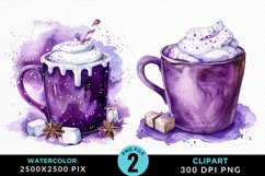 Watercolor Festive Purple Hot Cocoa Cup Clipart Product Image 1