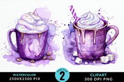 Watercolor Festive Purple Hot Cocoa Cup Clipart Product Image 1